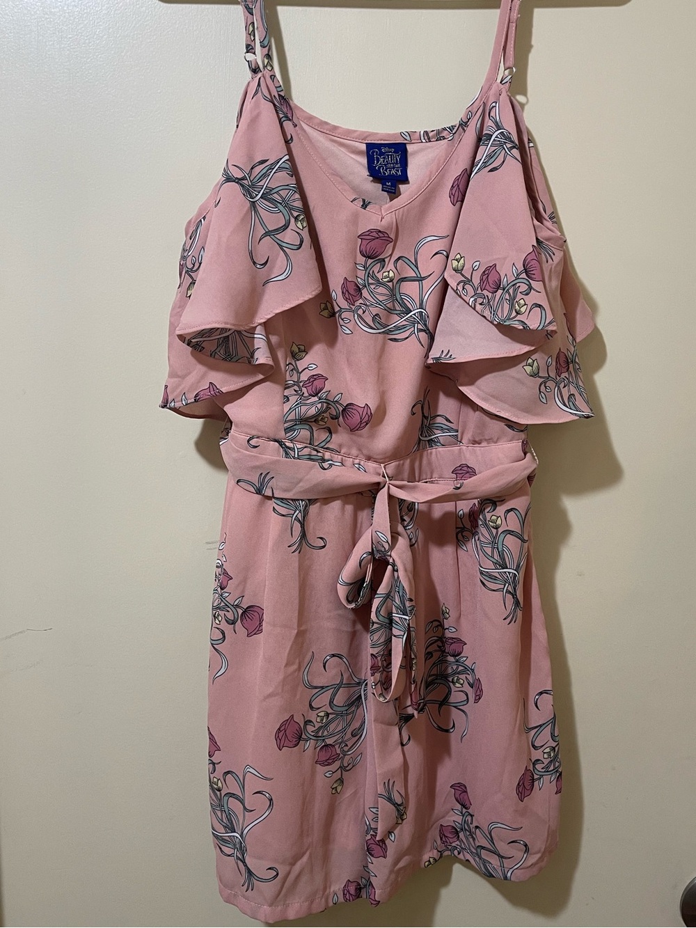 Disney Beauty and the Beast Pink Floral Romper W’s size Medium
